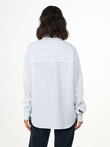 glore Knowledge Cotton Apparel Linen Striped Loose A-Shape Shirt Bis zu 50% Rabatt