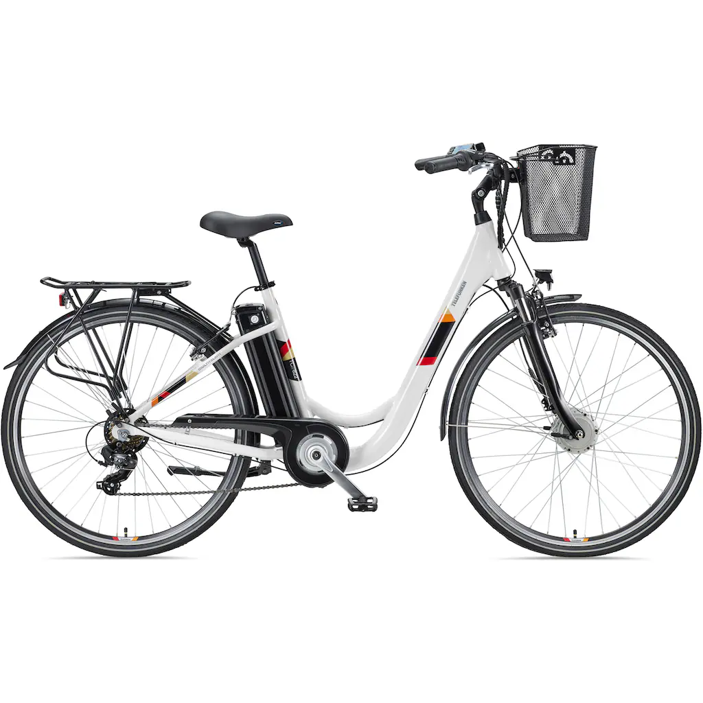 Telefunken E-Bike »Multitalent RC822« 7 Gang Shimano Tourney Frontmotor 250 W (ca. 100 km Reichweite-2 V-Bremsen-Beleuchtung-Straßenzulassung) City Elektrofahrrad Damen Herren 28 Zoll 36 V 374 Wh Akku Pedelec auf Raten