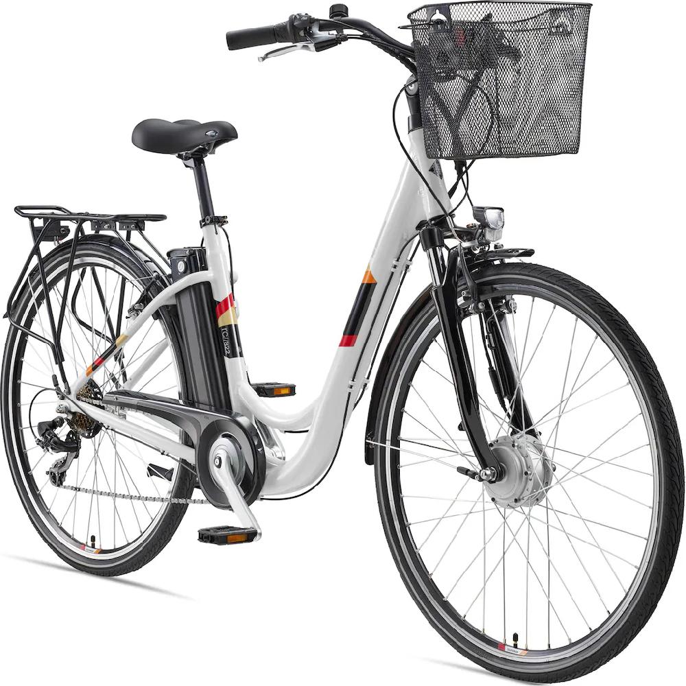 Telefunken E-Bike »Multitalent RC822« 7 Gang Shimano Tourney Frontmotor 250 W (ca. 100 km Reichweite-2 V-Bremsen-Beleuchtung-Straßenzulassung) City Elektrofahrrad Damen Herren 28 Zoll 36 V 374 Wh Akku Pedelec auf Raten Günstiger Verkauf