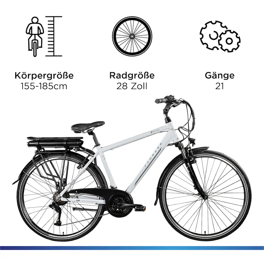 Zündapp E-Bike »Z802 Herren« 21 Gang Shimano Altus RD-M310 Heckmotor 250 W Pedelec Elektrofahrrad für Damen u. Herren Trekkingrad auf Rechnung Cyber Monday