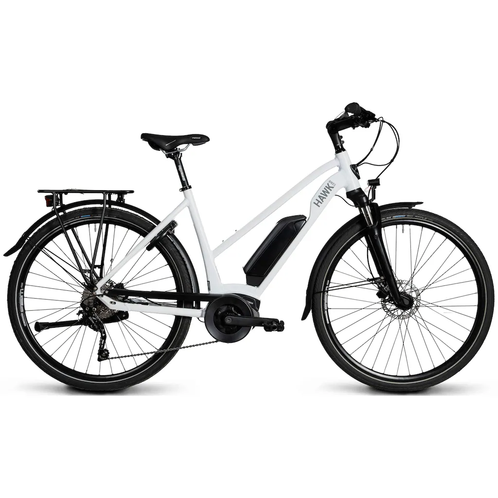 HAWK Bikes E-Bike »E-Trekking 500 Lady« 10 Gang Shimano Deore Mittelmotor 250 W Pedelec Elektrofahrrad für Damen u. Herren Trekkingrad auf Raten
