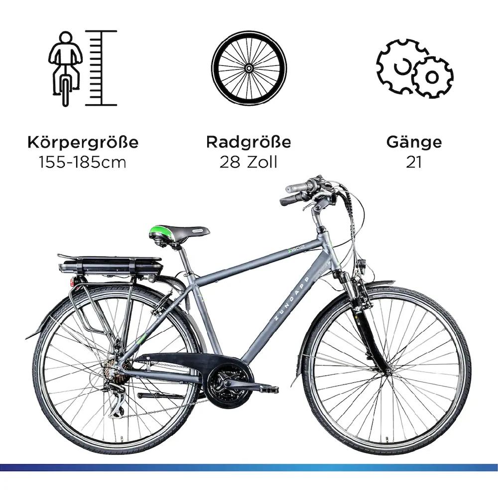Zündapp E-Bike »Z802 Herren« 21 Gang Shimano Altus RD-M310 Heckmotor 250 W Pedelec Elektrofahrrad für Herren Trekkingrad auf Rechnung bestellen Begrenztes Angebot