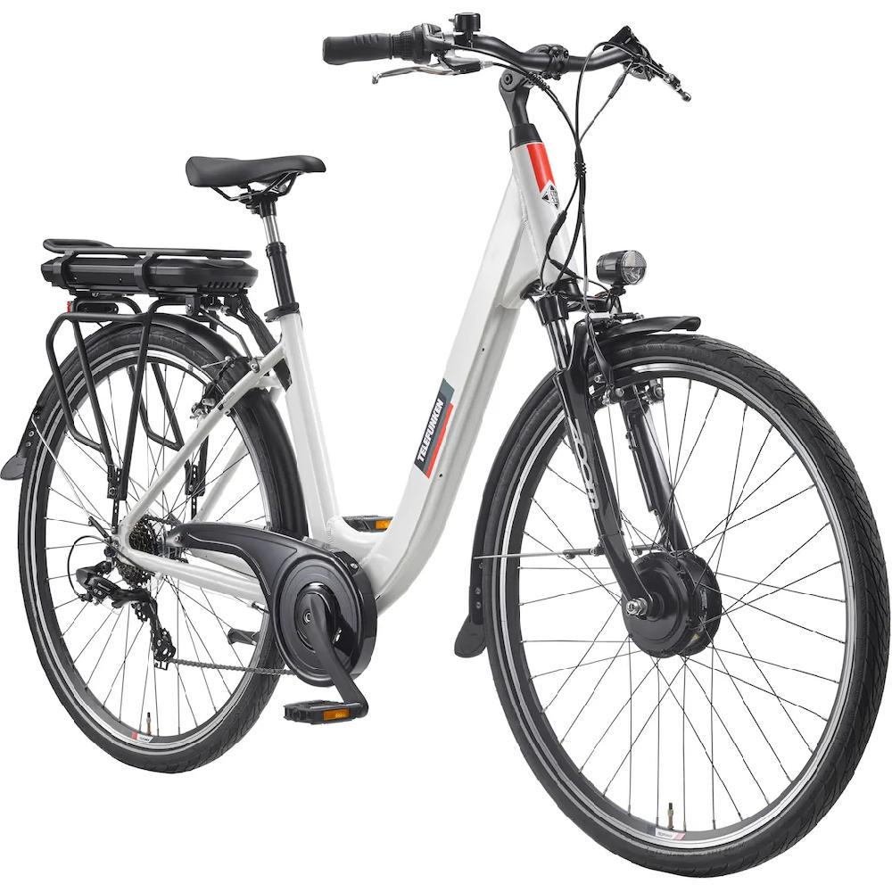 Telefunken E-Bike »Multitalent RC825« 7 Gang Shimano Frontmotor 250 W (28 Zoll Straßenzulassung ca. 100 km Reichweite) Pedelec Elektrofahrrad für Herren u. Damen tiefer Einstieg Cityrad auf Rechnung online kaufen Räumungsverkauf