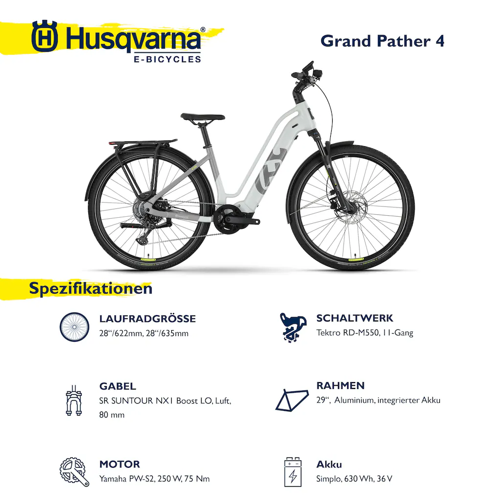 Husqvarna E-BICYCLES E-Bike »E-Trekkingbike Grand Pather 4« 11 Gang Tektro RD-M550 Mittelmotor 250 W (tiefer Einstieg 28" Yamaha Motor Scheibenbremsen Straßenzulassung) Pedelec Elektrofahrrad für Herren Trekkingrad auf Rechn Riesige Ersparnisse