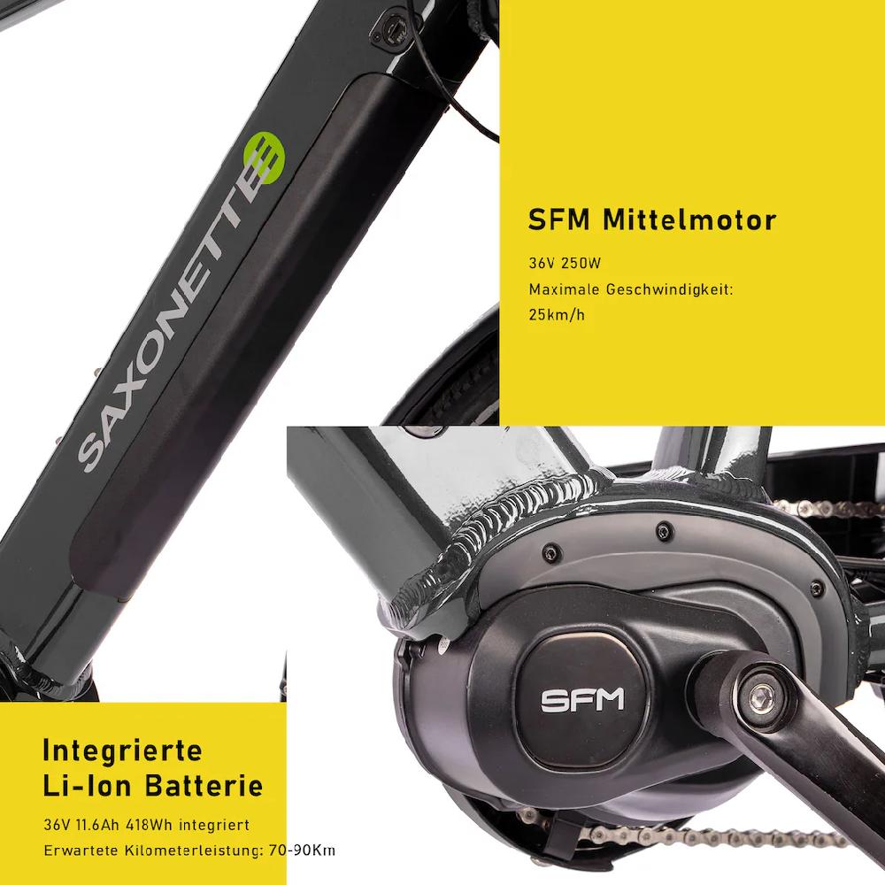 SAXONETTE E-Bike »Deluxe Sport Lady« 9 Gang Shimano Alivio Mittelmotor 250 W Pedelec Elektrofahrrad für Damen u. Herren Cityrad Letzte 3 Tage