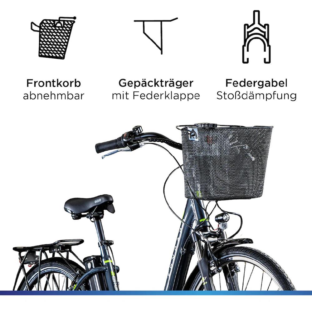 Zündapp E-Bike »Z510« 3 Gang Shimano Nexus SC-3C41 Frontmotor 250 W (mit Frontkorb) Pedelec Elektrofahrrad für Damen u. Herren Cityrad auf Rechnung online kaufen Letzter Tag