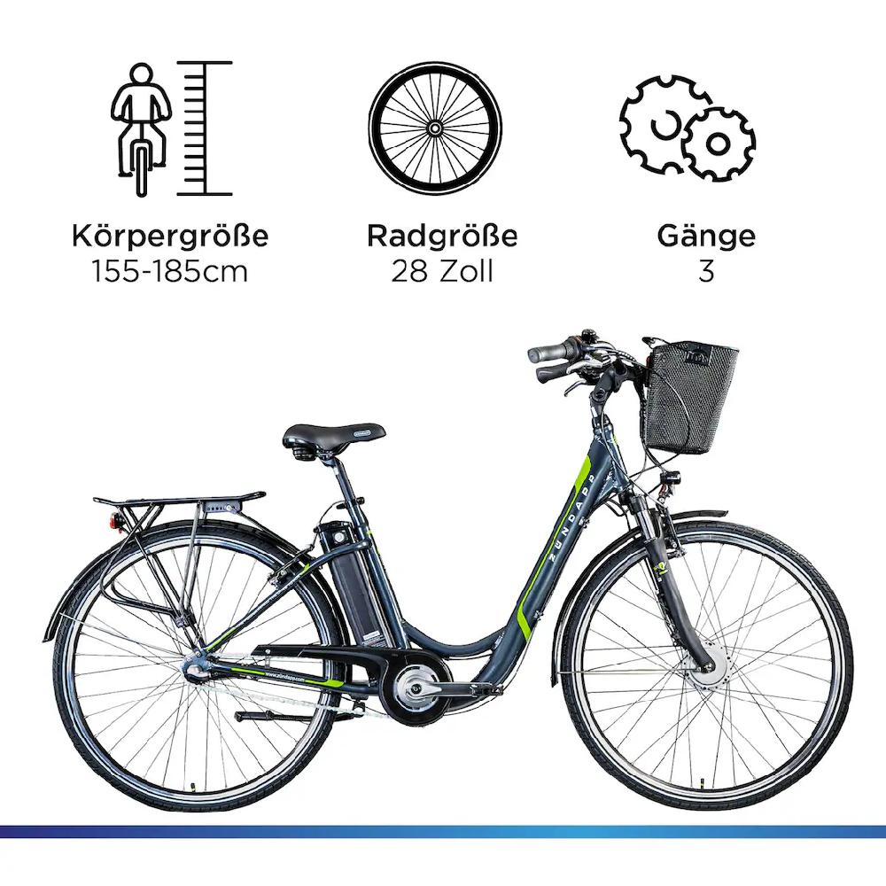 Zündapp E-Bike »Z510« 3 Gang Shimano Nexus SC-3C41 Frontmotor 250 W (mit Frontkorb) Pedelec Elektrofahrrad für Damen u. Herren Cityrad auf Rechnung online kaufen Letzter Tag