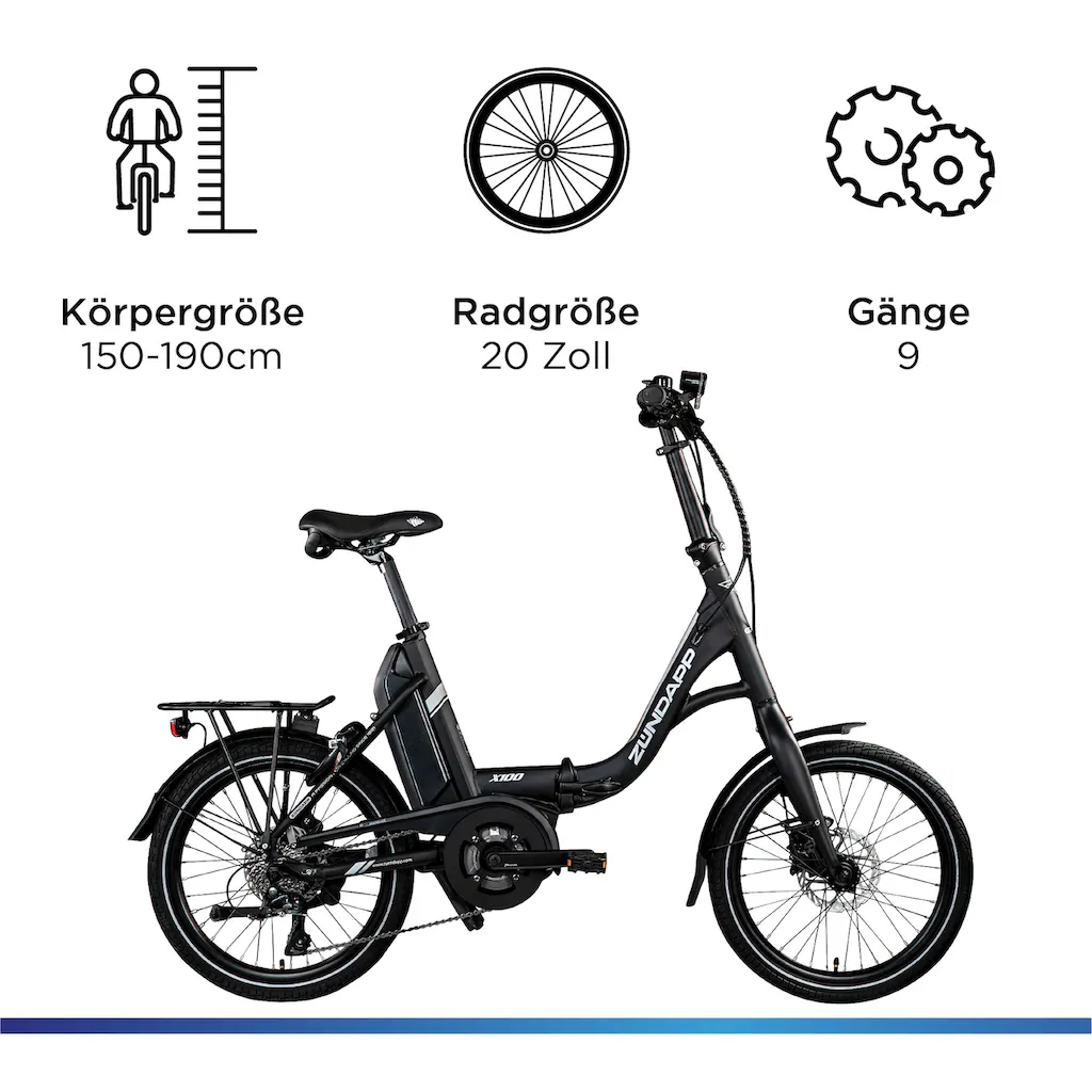 Zündapp E-Bike »X100« 9 Gang Shimano Sora Mittelmotor 250 W Pedelec Elektrofahrrad für Damen u. Herren Faltrad Online