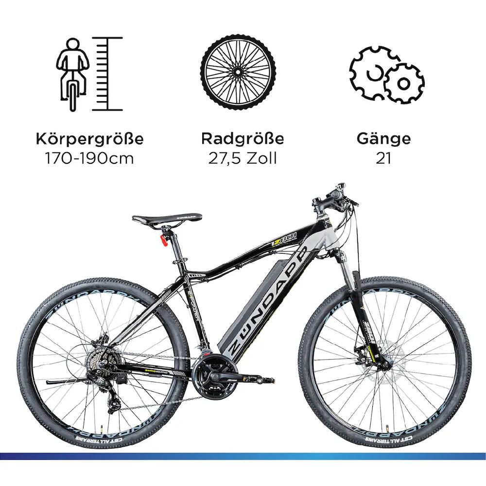 Zündapp E-Bike »Z801« 21 Gang Shimano Tourney RD-TY300 Heckmotor 250 W Pedelec Elektrofahrrad für Damen u. Herren MTB Mountainbike auf Rechnung online kaufen Outlet