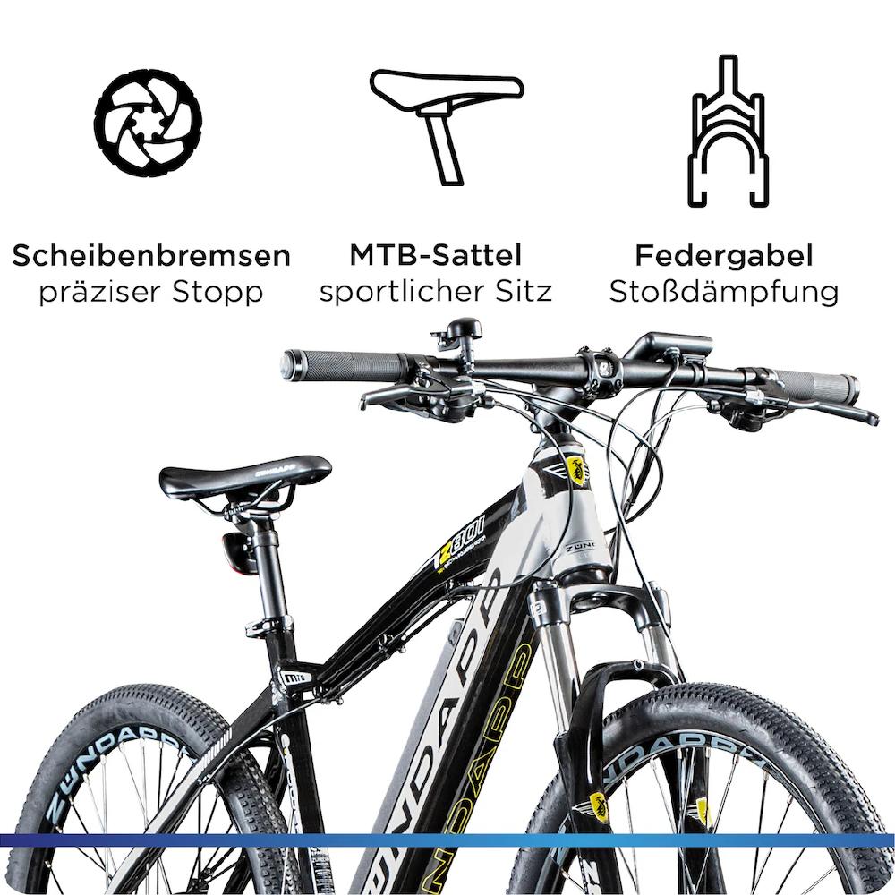 Zündapp E-Bike »Z801« 21 Gang Shimano Tourney RD-TY300 Heckmotor 250 W Pedelec Elektrofahrrad für Damen u. Herren MTB Mountainbike auf Rechnung online kaufen Outlet