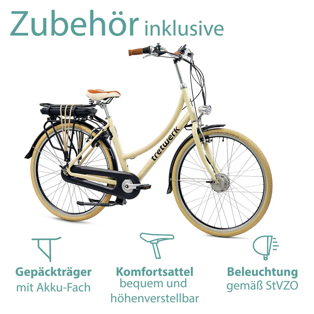 Tretwerk E-Bike »Aurora« 7 Gang Frontmotor 250 W (im Retro-Stil) Pedelec Elektrofahrrad für Damen u. Herren Cityrad Auslauf