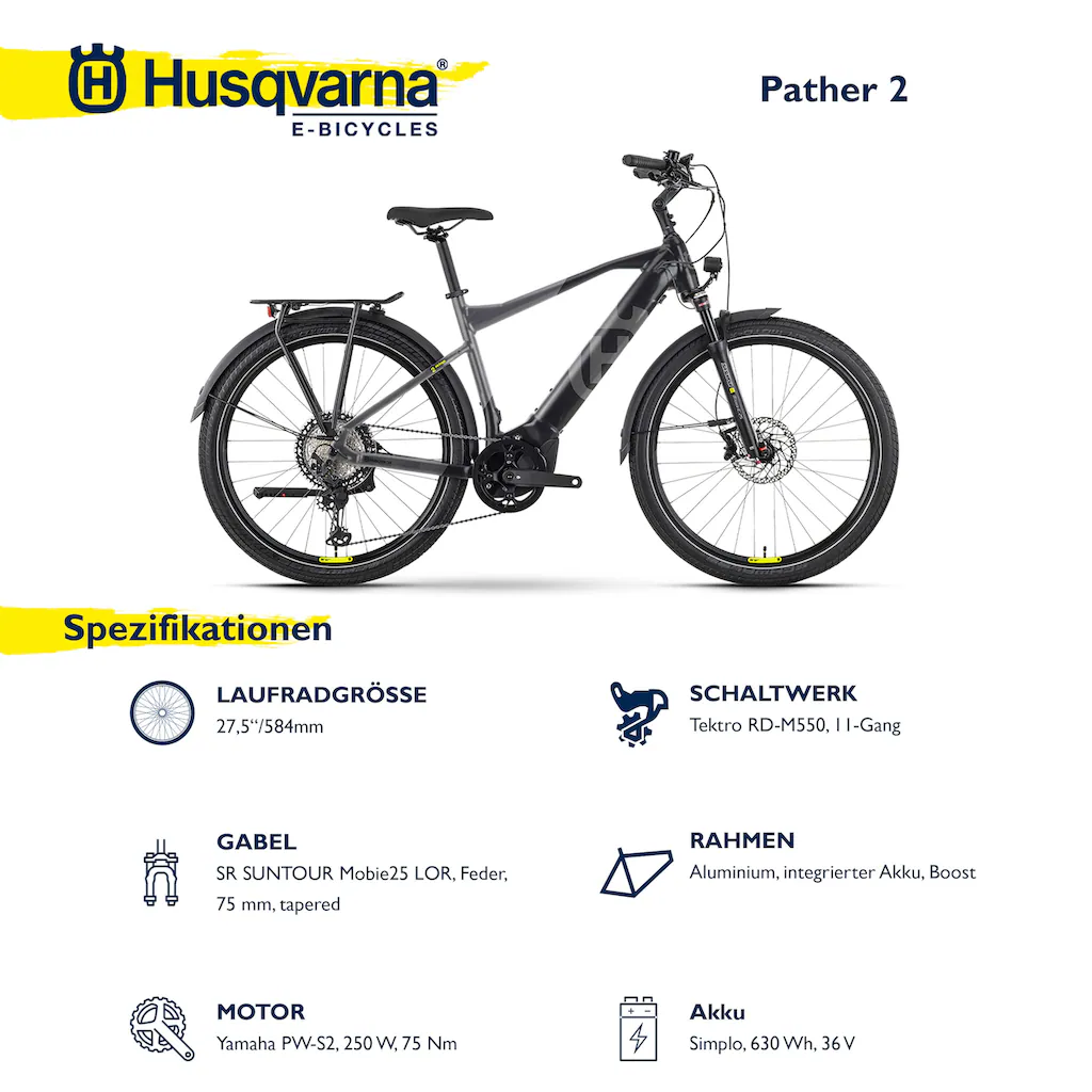 Husqvarna E-BICYCLES E-Bike »E-Trekkingbike Pather 2 Herren« 11 Gang Tektro RD-M550 Mittelmotor 250 W (27 5 Zoll Yamaha Motor Scheibenbremsen mit Straßenzulassung) Pedelec Elektrofahrrad für Herren Trekkingrad Verkauf