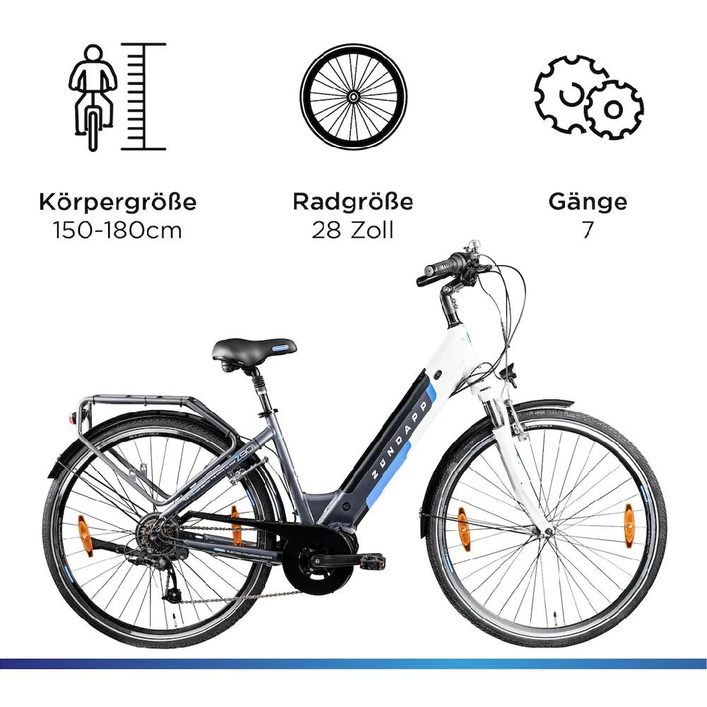 Zündapp E-Bike »Z901« 7 Gang Shimano Tourney RD-TY300 Mittelmotor 250 W Pedelec Elektrofahrrad für Damen u. Herren Cityrad Angebote