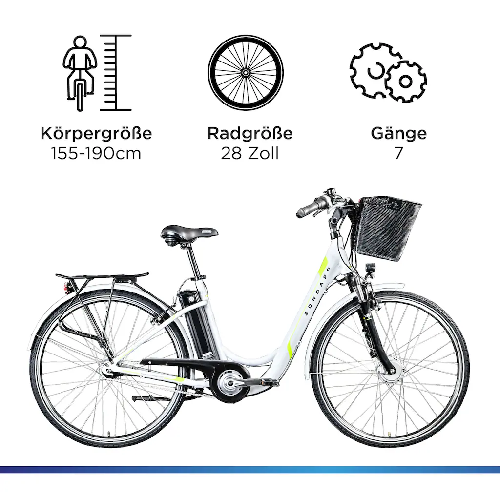 Zündapp E-Bike »Z517« 7 Gang Shimano Frontmotor 250 W (mit großem Frontkorb) Pedelec Elektrofahrrad für Damen u. Herren Cityrad auf Raten Günstiger Verkauf