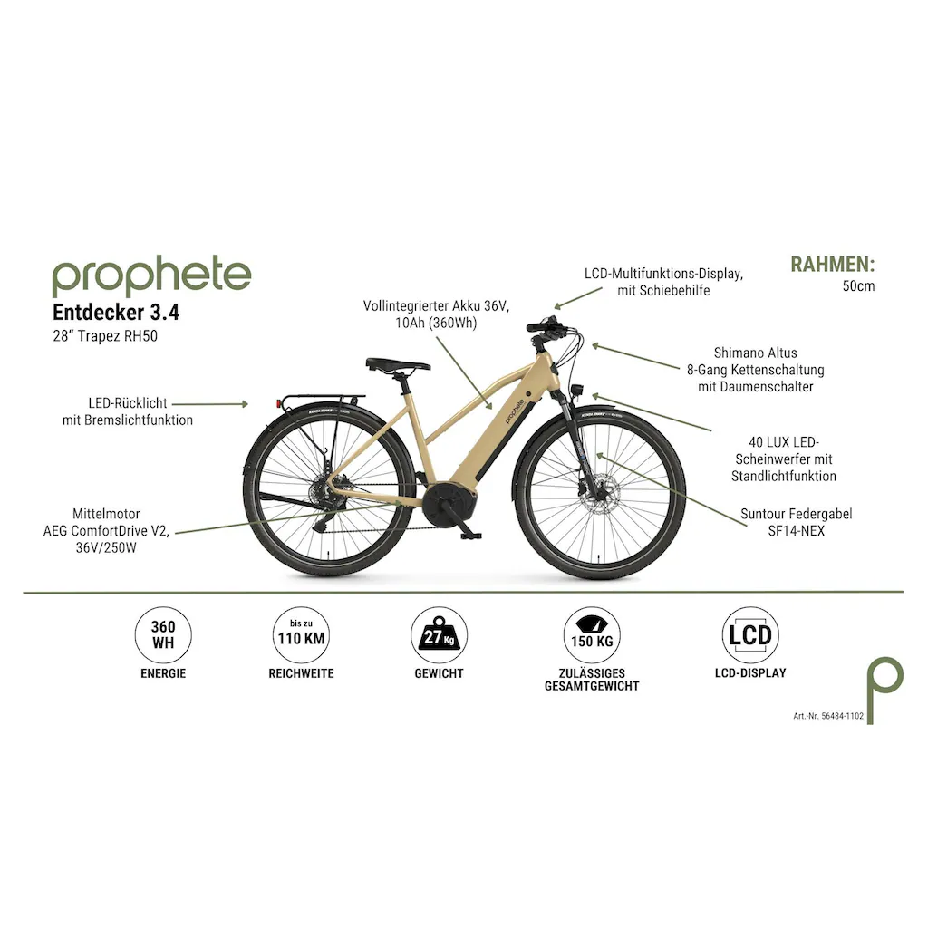 Prophete E-Bike »Entdecker 3.4« 8 Gang Shimano Mittelmotor 250 W Pedelec Elektrofahrrad für Damen Trekkingrad auf Rechnung bestellen Blitzverkäufe