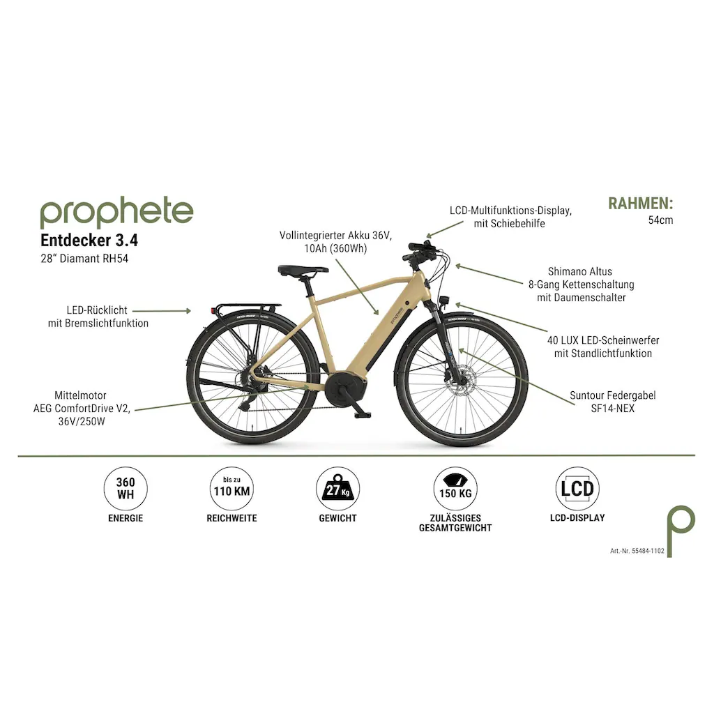 Prophete E-Bike »Entdecker 3.4« 8 Gang Shimano Mittelmotor 250 W Pedelec Elektrofahrrad für Herren Trekkingrad auf Rechnung Rabatt
