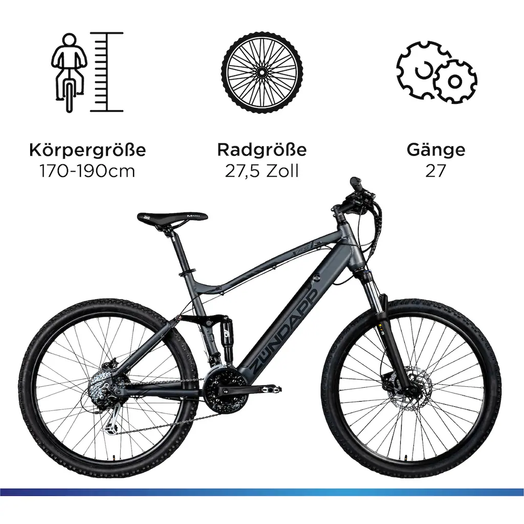 Zündapp E-Bike »XFS« 27 Gang Shimano Tourney TX Heckmotor 250 W Pedelec Elektrofahrrad für Damen u. Herren MTB Mountainbike auf Rechnung online bestellen Flash Sale