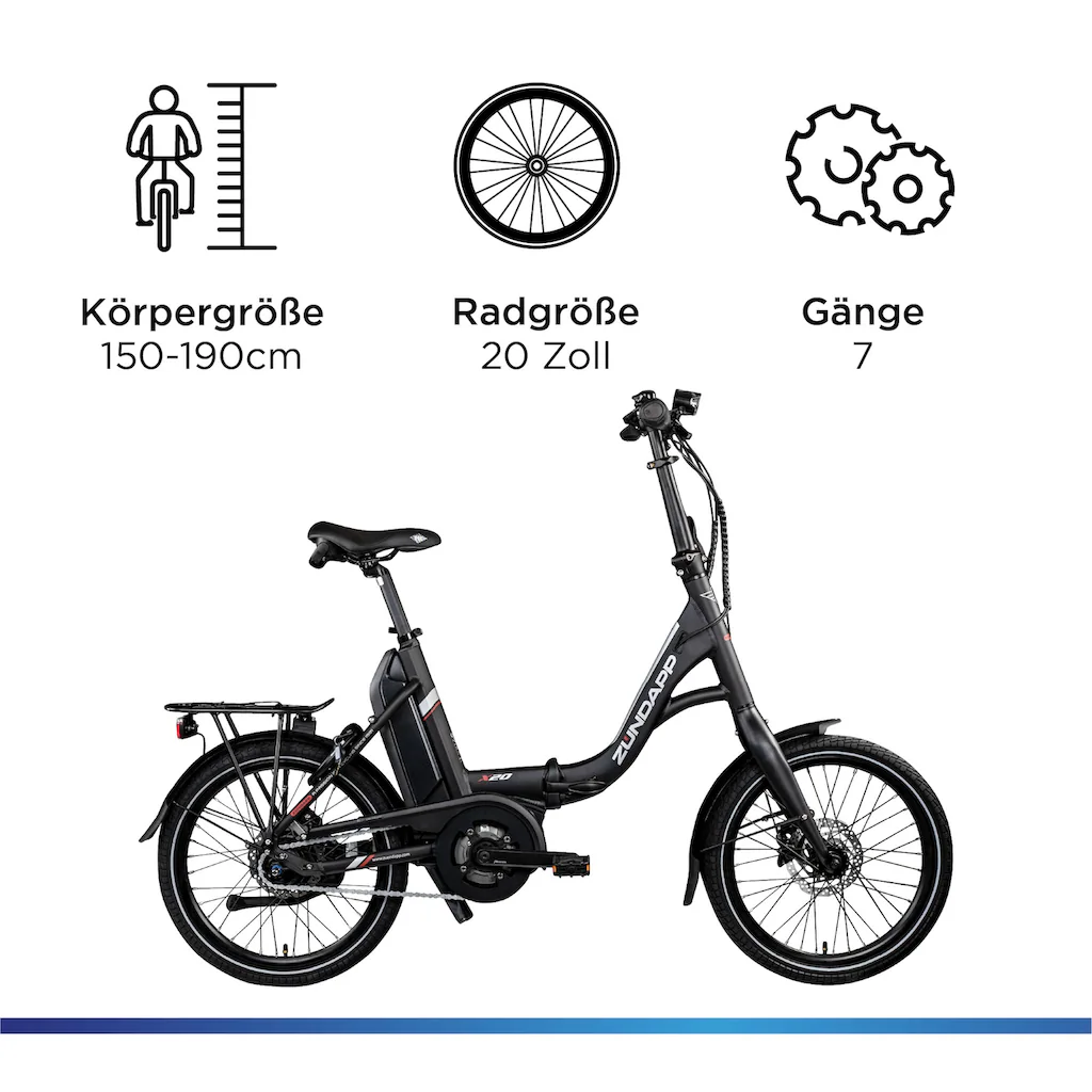 Zündapp E-Bike »X20« 7 Gang Shimano Nexus Mittelmotor 250 W Pedelec Elektrofahrrad für Damen u. Herren Faltrad Saisonale Angebote