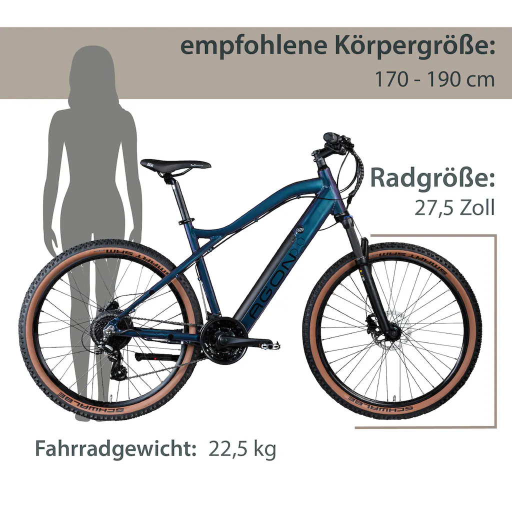 AGON E-Bike »Alpha« 24 Gang Heckmotor 250 W Pedelec Elektrofahrrad für Damen u. Herren MTB Mountainbike auf Raten Nur für heute