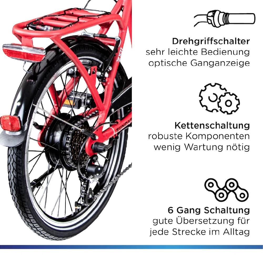 Zündapp E-Bike »Z101« 6 Gang Shimano Tourney RD-TY300 Heckmotor 250 W Pedelec Elektrofahrrad für Damen u. Herren Faltrad 50% Rabatt mit kostenlosem Versand