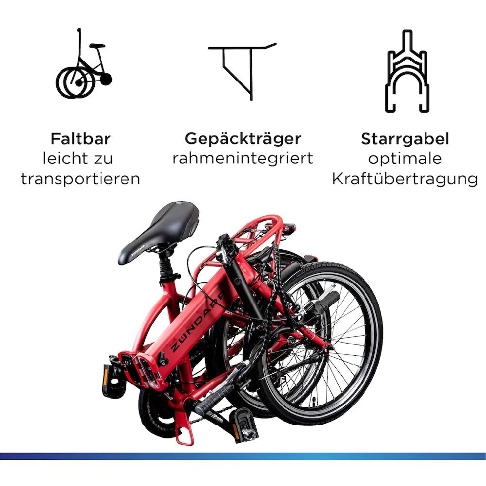 Zündapp E-Bike »Z101« 6 Gang Shimano Tourney RD-TY300 Heckmotor 250 W Pedelec Elektrofahrrad für Damen u. Herren Faltrad 50% Rabatt mit kostenlosem Versand