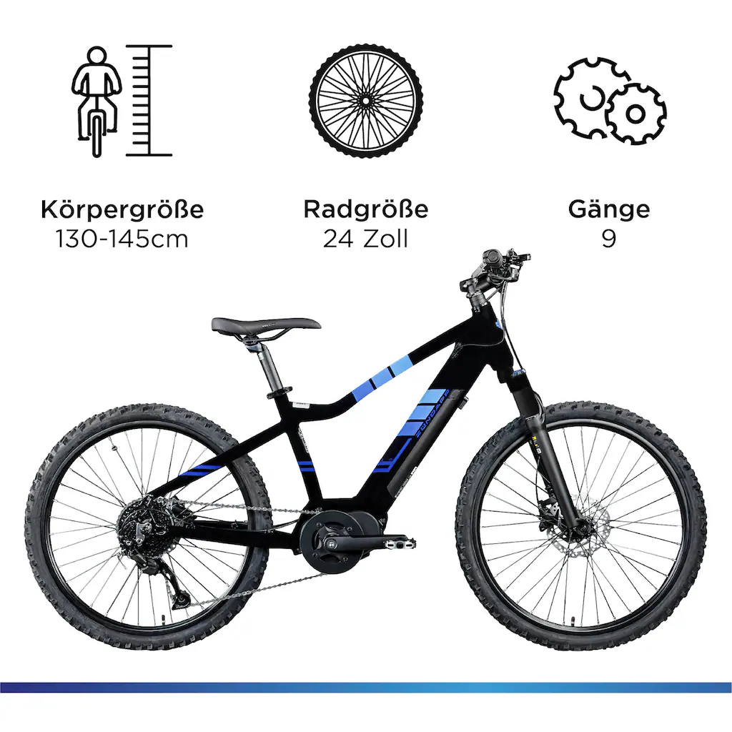 Zündapp E-Bike »Z240« 9 Gang Shimano Alivio RD-M3100 SGS Mittelmotor 250 W E Bike Mountainbike 24 Zoll Elektro Bike 130-145 cm Jugendliche ab 8 Im Verkauf