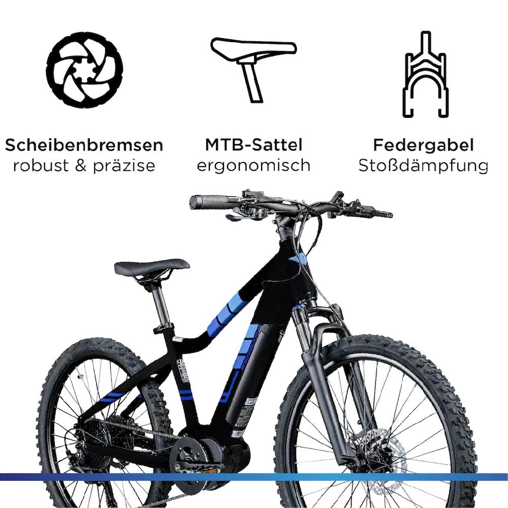 Zündapp E-Bike »Z240« 9 Gang Shimano Alivio RD-M3100 SGS Mittelmotor 250 W E Bike Mountainbike 24 Zoll Elektro Bike 130-145 cm Jugendliche ab 8 Im Verkauf