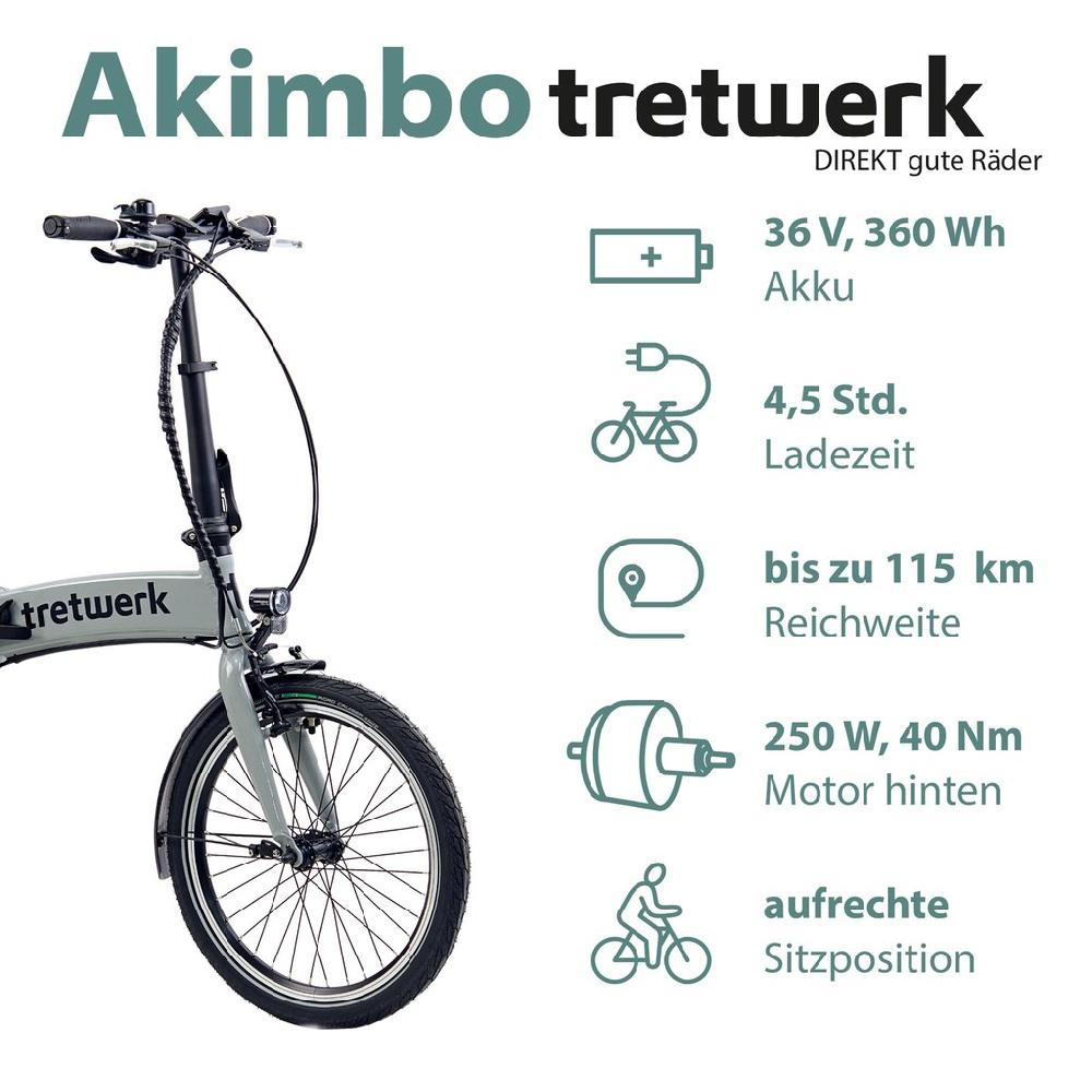 Tretwerk E-Bike »Akimbo« 8 Gang Shimano Acera M3020 SGS Heckmotor 250 W Pedelec Elektrofahrrad für Damen u. Herren Faltrad auf Raten Fabrik Onlineshop
