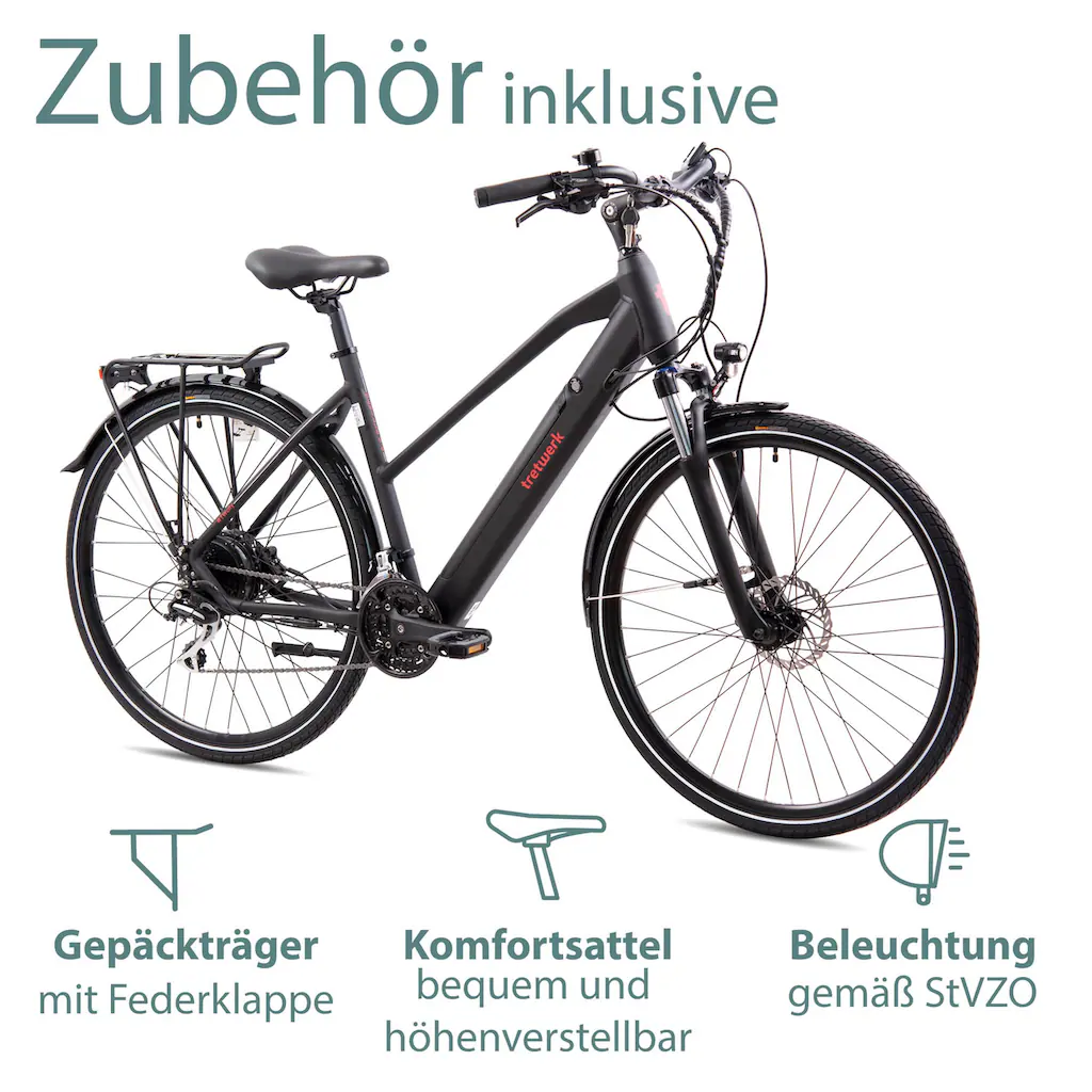 Tretwerk E-Bike »Seville 5.0« 24 Gang Shimano Heckmotor 250 W Pedelec Elektrofahrrad für Damen u. Herren Trekkingrad Versandkostenfrei