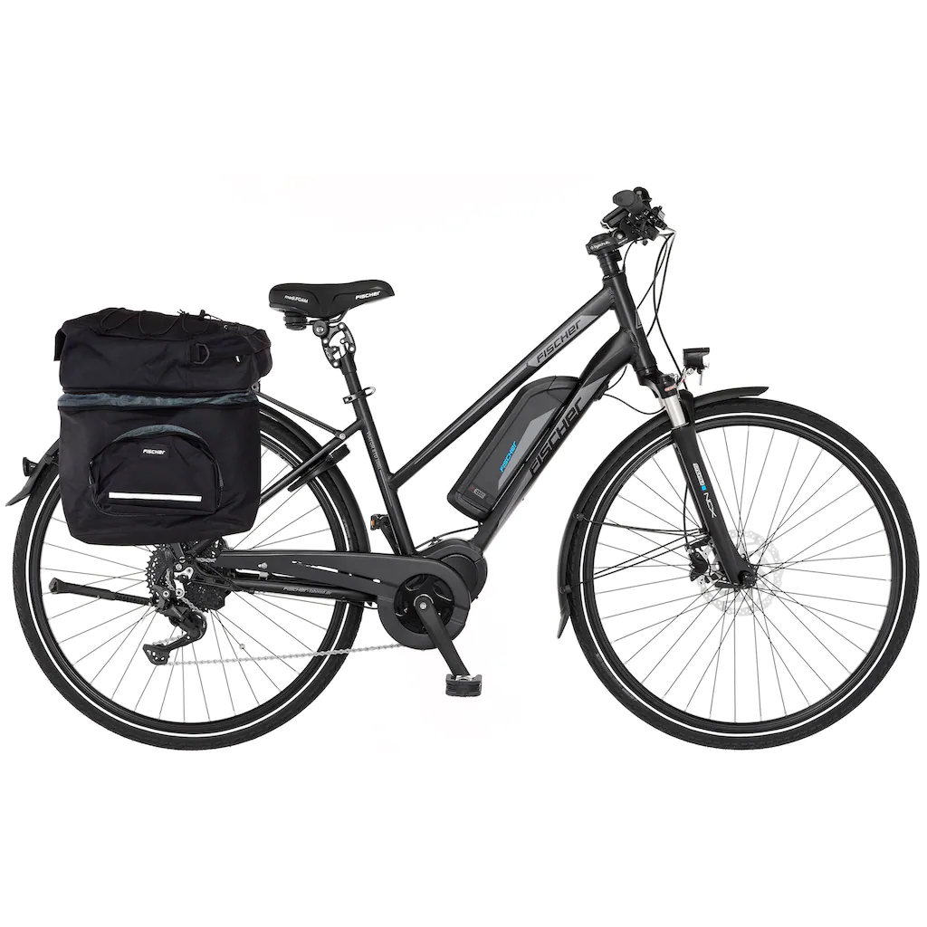 FISCHER Fahrrad E-Bike »VIATOR ETD 1861 557« 10 Gang Shimano Deore Mittelmotor 250 W (mit Gepäckträgertasche) Pedelec Elektrofahrrad für Damen Trekkingrad auf Rechnung