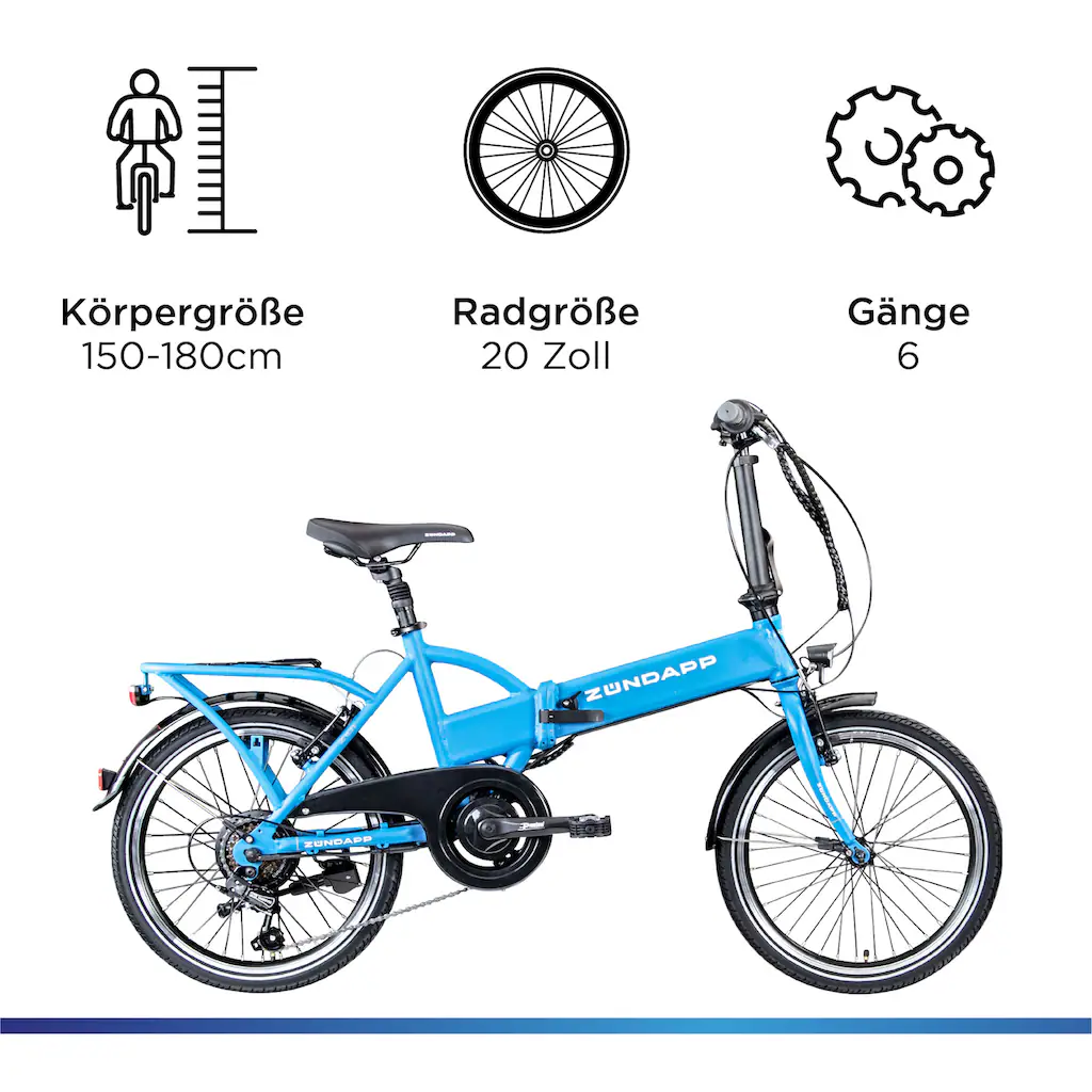 Zündapp E-Bike »Z101« 6 Gang Shimano Tourney RD-TY300 Heckmotor 250 W Pedelec Elektrofahrrad für Damen u. Herren Faltrad auf Rechnung kaufen Neueste Stile