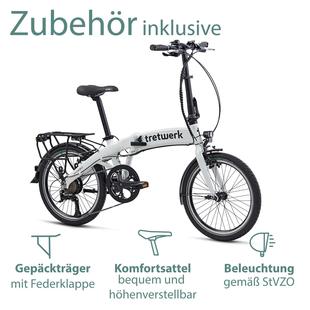 Tretwerk E-Bike »Akimbo« 8 Gang Shimano Acera M3020 SGS Heckmotor 250 W Pedelec Elektrofahrrad für Damen u. Herren Faltrad auf Rechnung online bestellen Sonderangebot der Fabrik