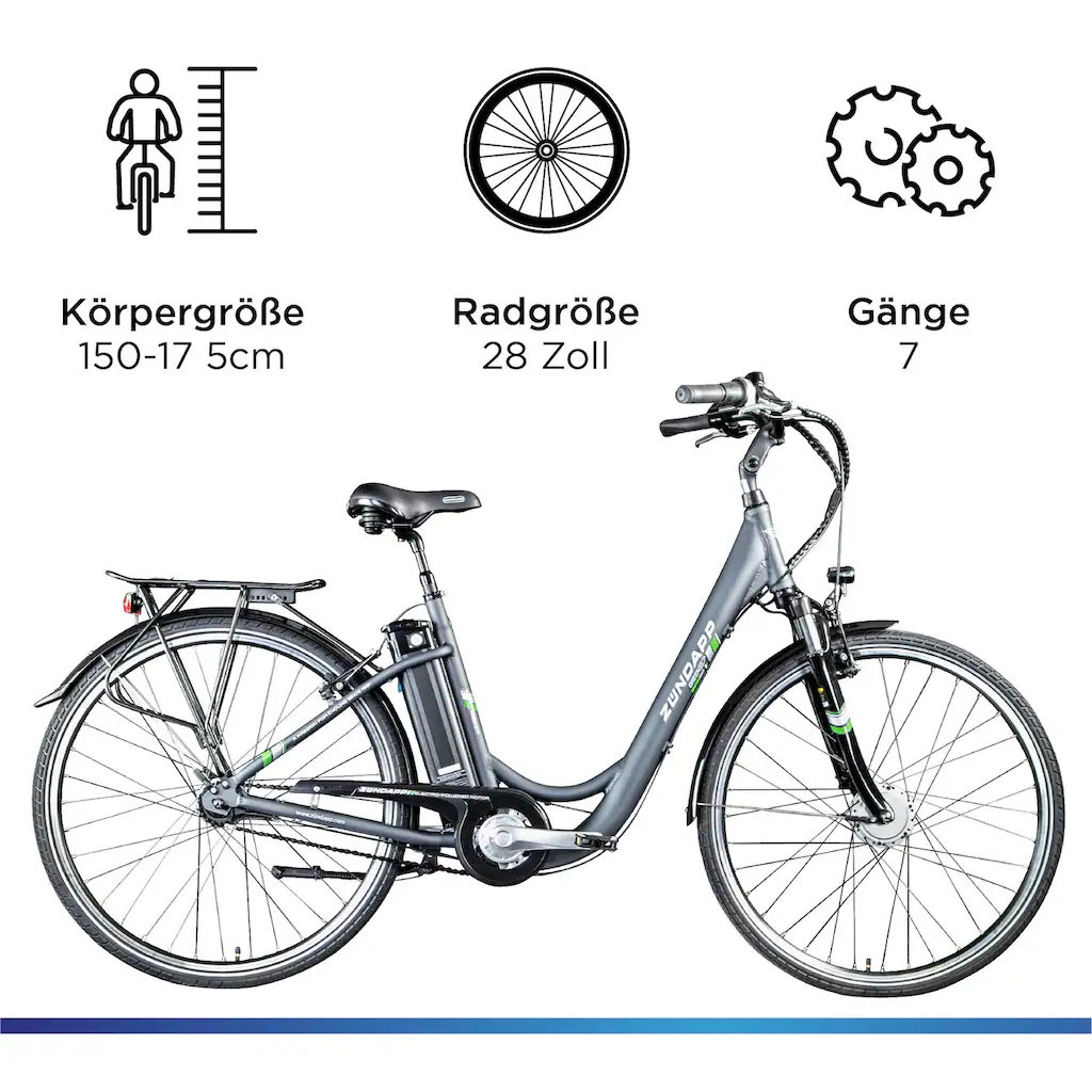 Zündapp E-Bike »Green 3.7« 7 Gang Frontmotor 250 W Pedelec Elektrofahrrad für Damen u. Herren Cityrad auf Rechnung kaufen im Angebot