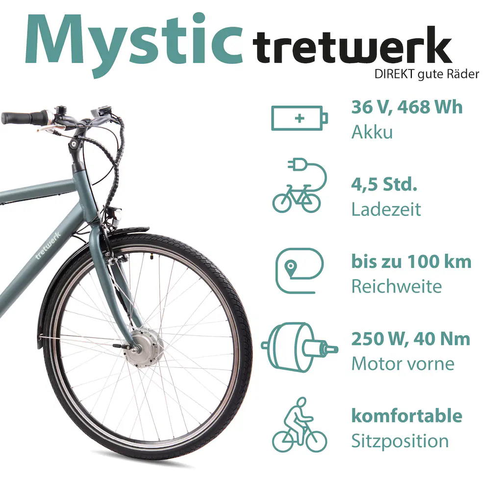 Tretwerk E-Bike »Mystic« 7 Gang Frontmotor 250 W Pedelec Elektrofahrrad für Damen u. Herren Trekkingrad auf Rechnung Flash Sale