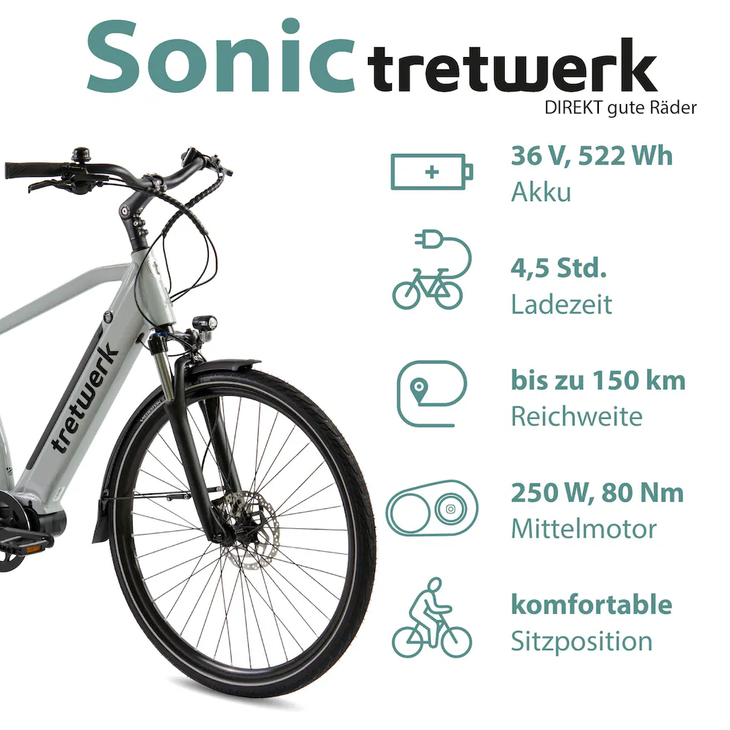 Tretwerk E-Bike »Sonic« 8 Gang Shimano Acera M3020 SGS Mittelmotor 250 W Pedelec Elektrofahrrad für Damen u. Herren Trekkingrad Cyber Monday