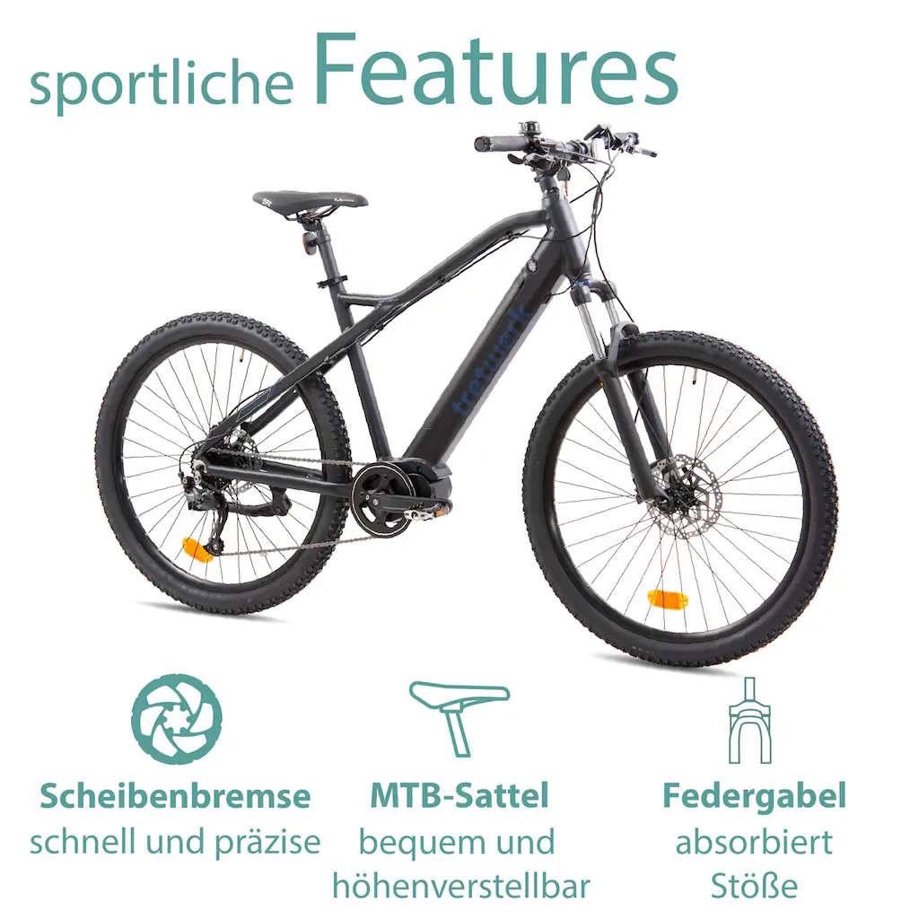 Tretwerk E-Bike »Commander« 9 Gang Shimano Altus M2000 Mittelmotor 250 W Pedelec Elektrofahrrad für Damen u. Herren MTB Mountainbike auf Rechnung online kaufen Räumungsverkauf