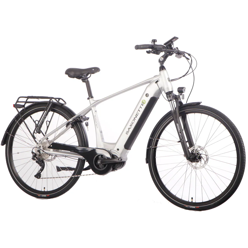 SAXONETTE E-Bike »Quantum Sport Diamand« 10 Gang Shimano Mittelmotor 250 W Pedelec Elektrofahrrad für Damen u. Herren Trekkingrad Kauf eins, bekomm eins gratis