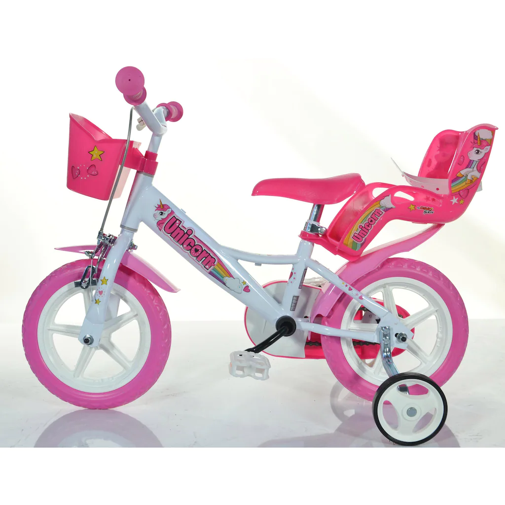 Dino Kinderfahrrad »Unicorn Einhorn 12 Zoll« 1 Gang mit Stützrädern Korb und Puppensitz Limitierter Zeitrabatt