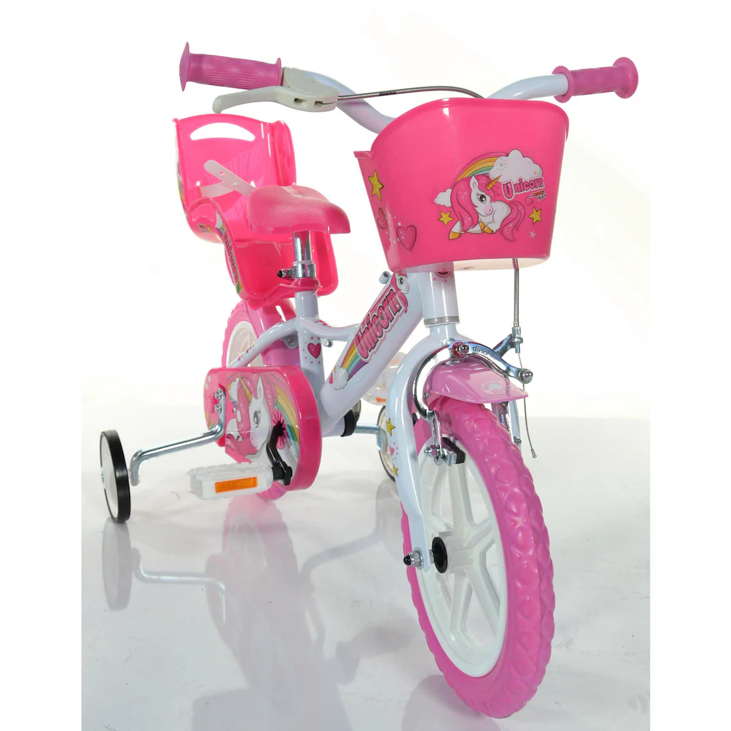Dino Kinderfahrrad »Unicorn Einhorn 12 Zoll« 1 Gang mit Stützrädern Korb und Puppensitz Limitierter Zeitrabatt