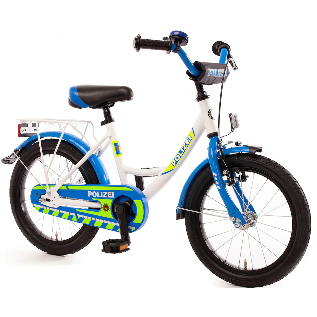 Bachtenkirch Kinderfahrrad »Kinderfahrrad "POLIZEI" kristall-weiß/blau/neon« 1 Gang ohne Schaltung auf Rechnung online bestellen Zeitlich begrenztes Angebot