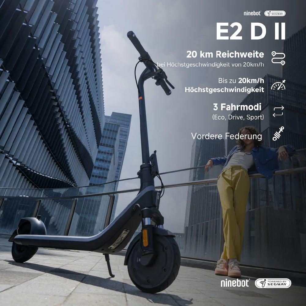 ninebot by Segway E-Scooter »KickScooter E2 D II« Electric Scooter mit Straßenzulassung bis zu 25 km Reichweite Großer Ausverkauf