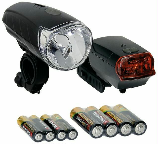 fahrrad-discount Leuchtenset LED Sunrise 40 Lux mit Batterien VIP-Rabatte